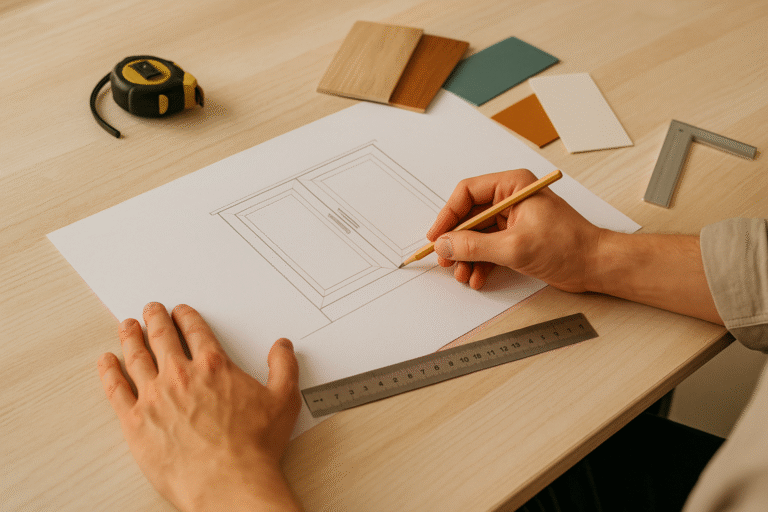 Ръчно скициране на шкаф и избор на материали за мебели по индивидуален проект