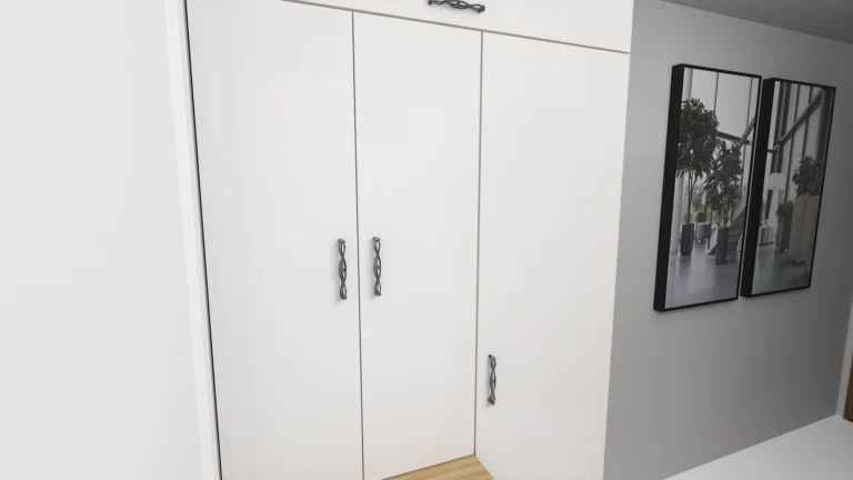 Алтернативен ъгъл на шкафа за пералня с преход към страничната стена