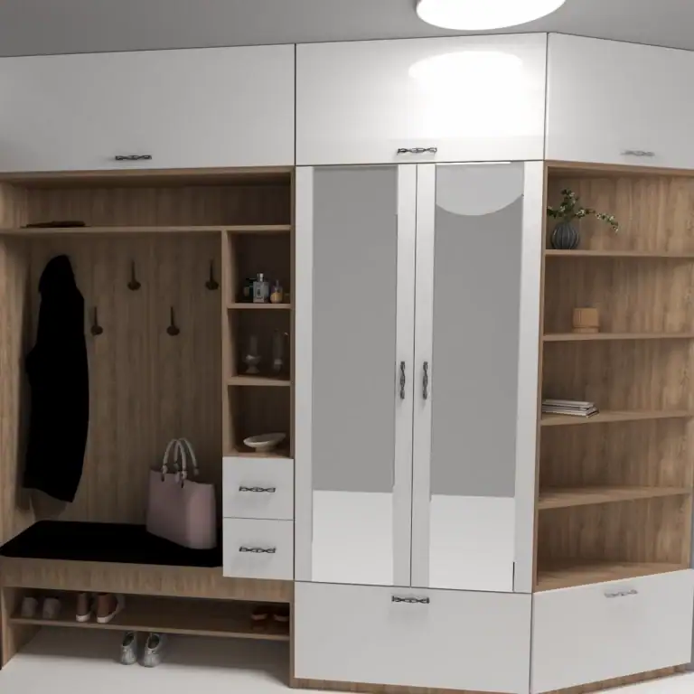 Рендер на антре в светла атмосфера с топли детайли и чаша кафе